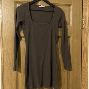 Pull&Bear Chocolate Long Sleeve Dress